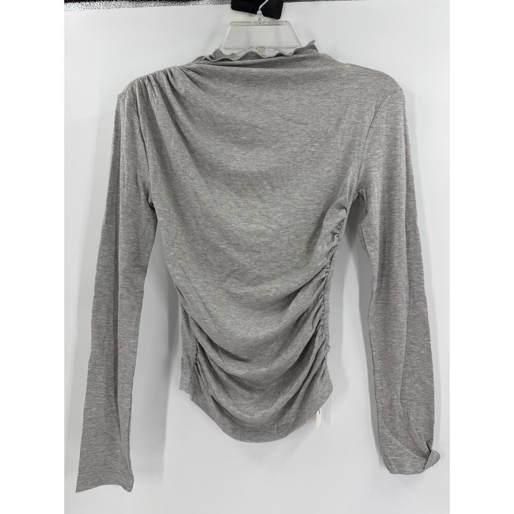 NWT Commense Light Grey Ruched Long Sleeve Top Size S Lettuce Mock Neck - Picture 3 of 8